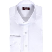 Wessi Pamuk Saten Beyaz Slim Fit Düz Beyaz Slim Fit Gömlek