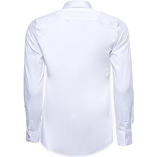 Wessi Pamuk Saten Beyaz Slim Fit Düz Beyaz Slim Fit Gömlek