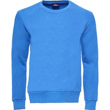 Wessi Saks Mavi Desensiz Bisiklet Yaka Sweatshirt