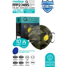 Medizer Qzer Yeşil Kamuflaj Desenli 5 Katlı Ventilli Ffp2 Nr N95 Maske