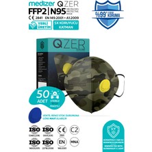 Medizer Qzer Yeşil Kamuflaj Desenli 5 Katlı Ventilli Ffp2 Nr N95 Maske