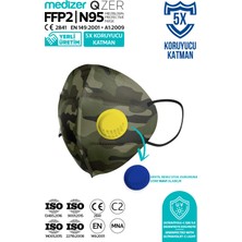 Medizer Qzer Yeşil Kamuflaj Desenli 5 Katlı Ventilli Ffp2 Nr N95 Maske