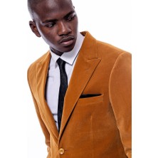 Wessi Geniş Sivri Yaka Sarı Velvet Ceket