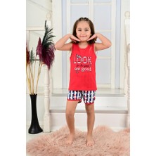 Vitmo Kız Çocuk Askılı Pijama Takımı Look See Good Kırmızı