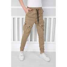 Pina Kids Erkek Çocuk Kargo Pantolon Ayarlanabilir Bel Lastiği ile 6 Cepli Likralı Kanvas