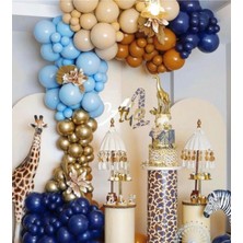 Eğlence Marketi Pastell Balon Krom Balon Konsept Balon Zinciri Mavi Karamel Ten Lacivert Krom Gold 100 Adet