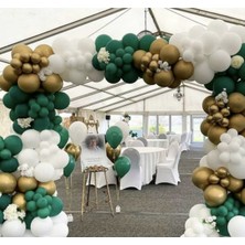 Eğlence Marketi Krom Gold Pastel Koyu Yeşil ve Beyaz Balon Zinciri 100 Adet