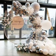 Eğlence Marketi Krom Gümüş Pastel Beyaz ve Taş Rengi Balon Zinciri 100 Adet