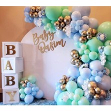 Eğlence Marketi Krom Gold Makaron Mavi ve Mint Yeşili Balon Zinciri 100 Adet