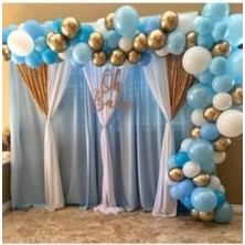 Eğlence Marketi 100 Adet Mavi Beyaz Metalik Gold Krom Balon ve Balon Zinciri Konsept Parti