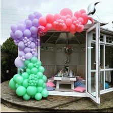 Eğlence Marketi Pastel Mint Yeşili Lila ve Makaron Pembe Balon Zinciri 100 Adet