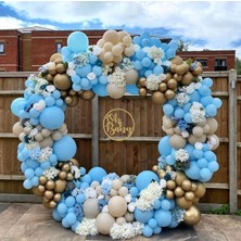 Eğlence Marketi Krom Gold Makaron Mavi ve Sütlü Kahve Balon Zinciri 100 Adet