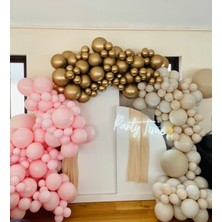 Eğlence Marketi Krom Gold Makaron Pembe Pastel Deniz Kumu Balon Zinciri 100 Adet