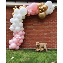 Eğlence Marketi Krom Gold Makaron Pembe ve Beyaz Balon Zinciri 100 Adet
