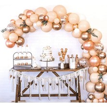 Eğlence Marketi Açık Somon Rose Gold Krom Konfetili Balon Zincir Seti