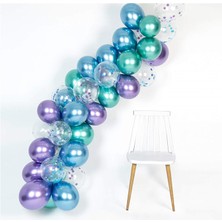 Eğlence Marketi 100 Adet Krom Yeşil Mavi Mor Balon Zinciri Seti 5 Metre