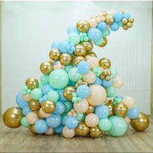 Eğlence Marketi Krom Gold Makaron Mavi Mint ve Somon Balon Zinciri 100 Adet