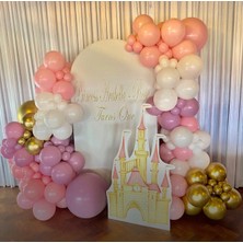 Eğlence Marketi Krom Gold Retro Toz Pembe Makaron Pembe ve Beyaz Balon Zinciri 100 Adet