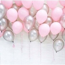 Eğlence Marketi 100 Adet Pembe Gümüş Balon ve 5 Metre Balon Zinciri