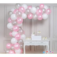 Eğlence Marketi Balon Zinciri - Gümüş Beyaz Pembe 100 Adet