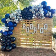 Eğlence Marketi Krom Gümüş Pastel Gece Mavisi Koyu Mavi Balon Zinciri 100 Adet