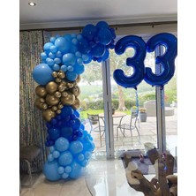 Eğlence Marketi Açık Mavi Koyu Mavi ve Gold Krom Balon Zinciri 100 Adet