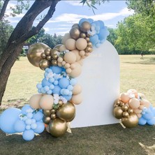 Eğlence Marketi Krom Gold Pastel Mavi ve Somon Balon Zinciri 100 Adet