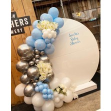 Eğlence Marketi Krom Beyaz Altın Makaron Mavi ve Beyaz Balon Zinciri 100 Adet