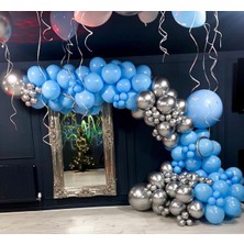 Eğlence Marketi Krom Beyaz Altın ve Makaron Mavi Balon Zinciri 100 Adet