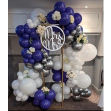 Eğlence Marketi Krom Uzay Grisi Lacivert ve Beyaz Balon Zinciri 100 Adet
