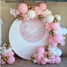 Eğlence Marketi Krom Gold Makaron Pembe ve Beyaz Balon Zinciri 100 Adet