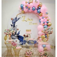 Eğlence Marketi Krom Gold Krom Mavi ve Makaron Pembe Balon Zinciri 100 Adet