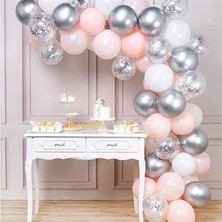 Eğlence Marketi 100 Adet Soft Pembe Gümüş Zincir Balon Seti 5 Metre