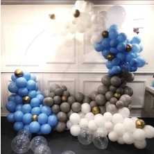 Eğlence Marketi Pastel Mavi Gri Beyaz Balon Zinciri 100 Adet