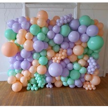 Eğlence Marketi Pastel Somon Lila Mint Yeşili Makaron Balon Zinciri 100 Adet