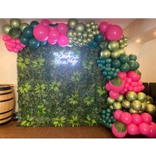 Eğlence Marketi Krom Yeşil Altın Retro Adaçayı ve Fuşya Balon Zinciri 100 Adet