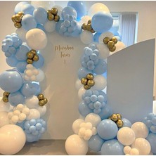 Eğlence Marketi Krom Gold Makaron Mavi ve Beyaz Balon Zinciri 100 Adet