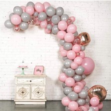 Eğlence Marketi Gri Pembe Rose Konfetili Balon Zincir Seti