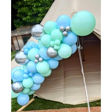 Eğlence Marketi Krom Gümüş Mint Yeşili ve Makaron Mavi Balon Zinciri 100 Adet