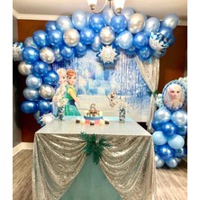 Eğlence Marketi Krom Mavi Gümüş Balon Zinciri 100 Adet Frozen Balon Seti