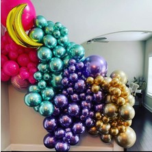Eğlence Marketi Krom Gold Yeşil Mor ve Fuşya Balon Zinciri 100 Adet