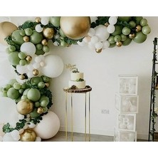 Eğlence Marketi Krom Gold Kış Yeşili ve Beyaz Balon Zinciri 100 Adet