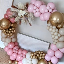 Eğlence Marketi Krom Gold Makaron Pembe Toz Pembe ve Ten Rengi Balon Zinciri 100 Adet