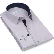 Fitmens Klasik Uzun Kol Keten Cotton Hediye Kutulu Erkek Gömlek - Lila