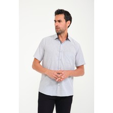 Klasik Kısa Kol Keten Cotton Garneli Hediye Kutulu Erkek Gömlek - Gri