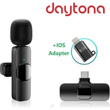 Daytona K9-D Lightning Wireless (Kablosuz Mikrofon) Dönüştürücülü Tak Çalıştır Android Telefon Tablet Ipad Tekli Yaka Mikrofonu K9-D