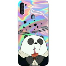 MRC İletişim Samsung Galaxy M11 Kılıf Hd Desen Baskılı Arka Kapak + Temperli Cam - Milkshake Panda