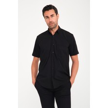 Fitmens Klasik Kısa Kol Terry Cotton Düz Hediye Kutulu Erkek Gömlek - Siyah