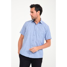 Fitmens Klasik Kısa Kol Neon Çiçek Armür Hediye Kutulu Erkek Gömlek - Indigo