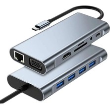 Aksesuarcı Macbook Pro Air Type-C Çevirici Dönüştürücü Çoklayıcı Pd Şarj Hdmı Sd Network VGA Girişli 11 In 1